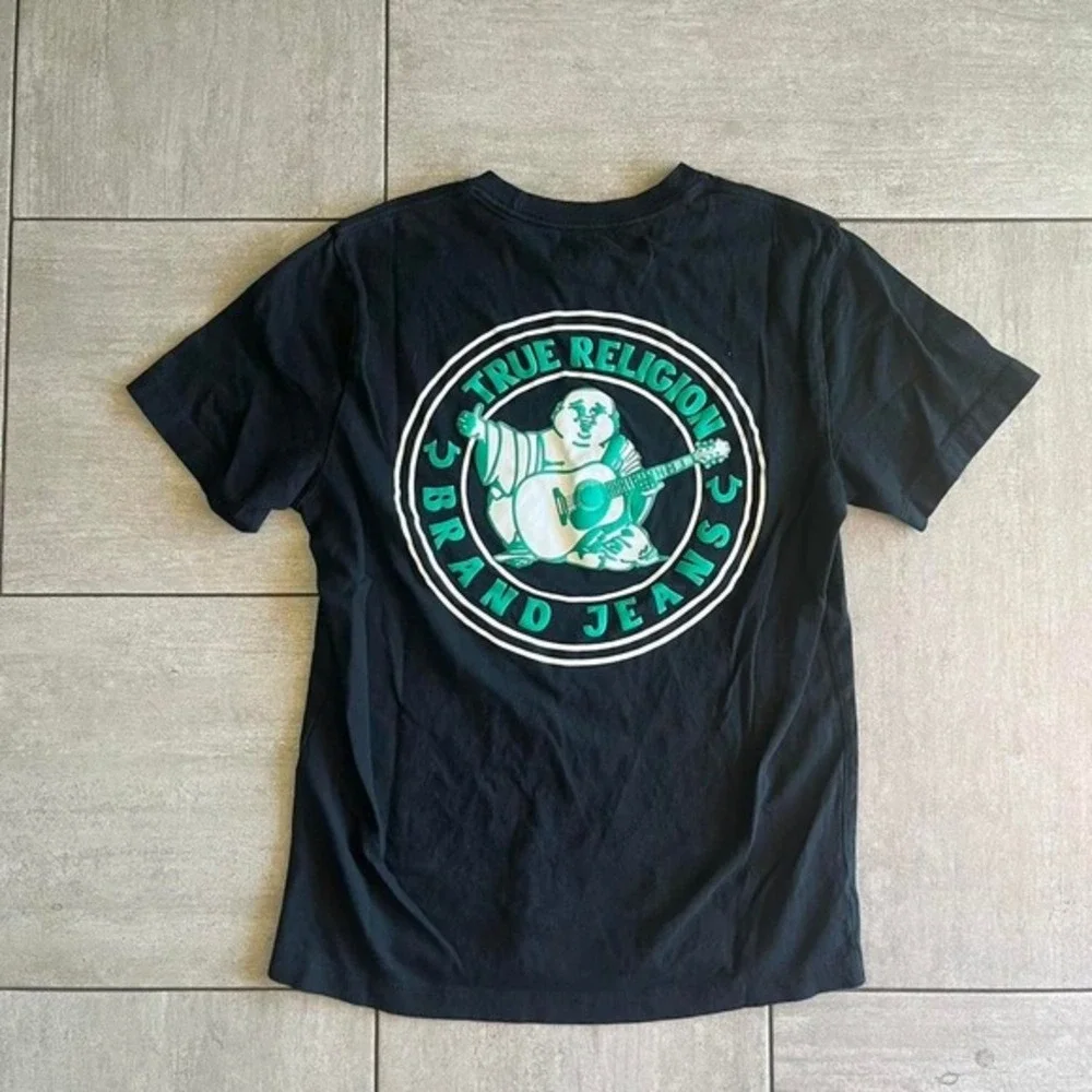 True‎ Religion black t-shirt with green logo